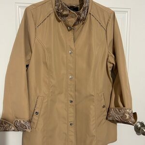 Dennis Basso Tan Jacket with Patterned Collar